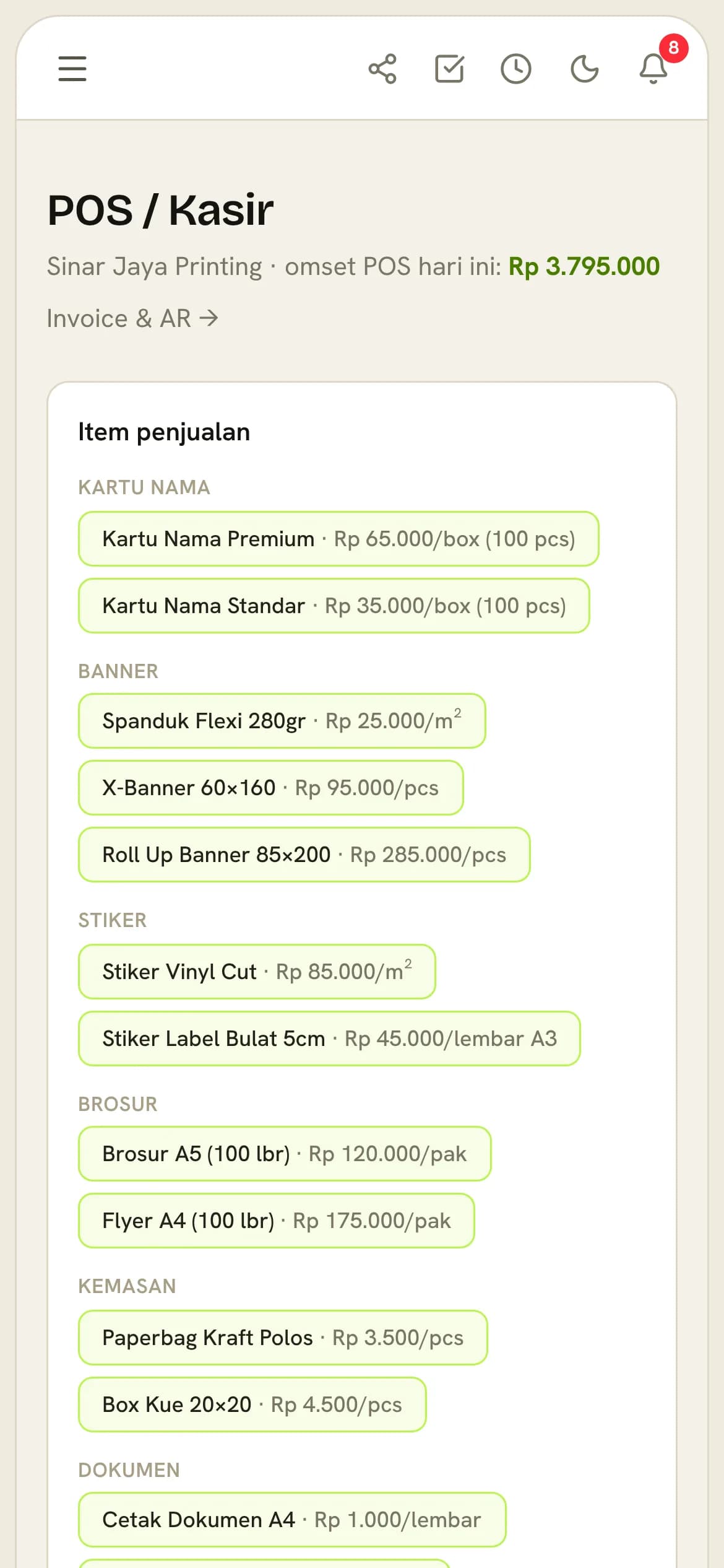 Kasir Pacmora OS di HP