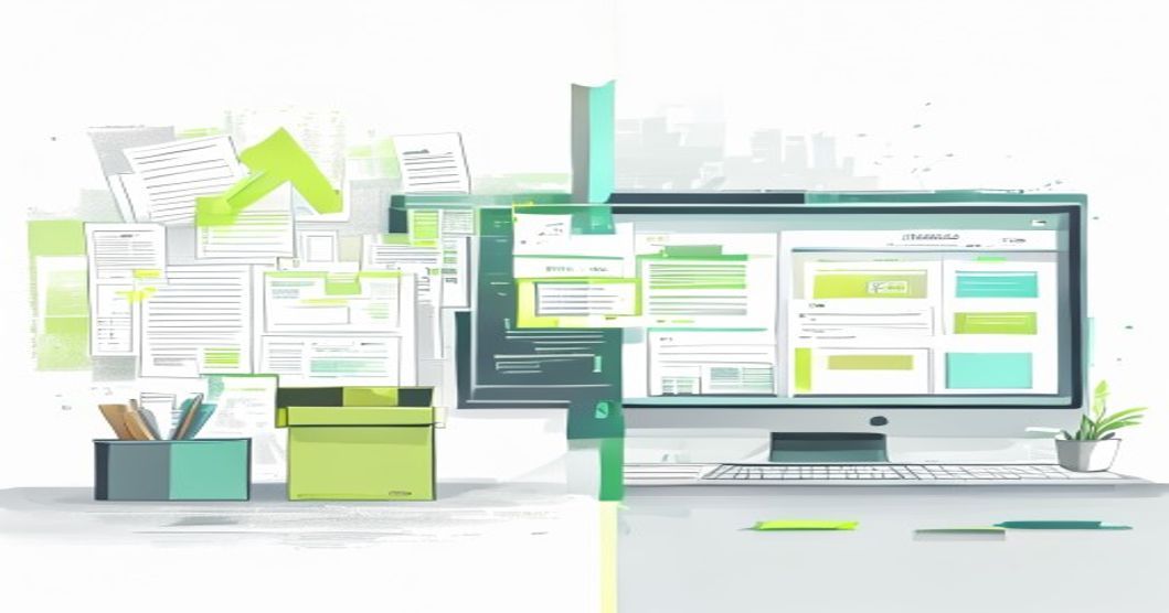 Ilustrasi transformasi digital bisnis percetakan dari proses manual ke sistem digital terpadu