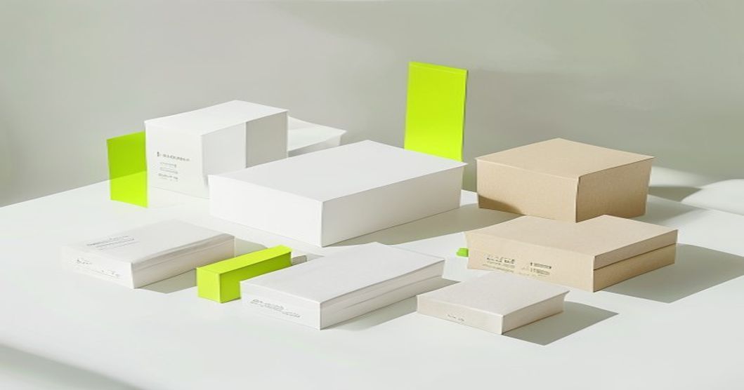 Perbandingan empat jenis bahan kertas box kemasan: Ivory, Duplex, Art Carton, dan Kraft