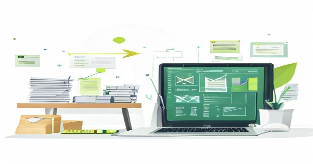 Ilustrasi transformasi bisnis percetakan dari proses manual ke sistem digital terintegrasi