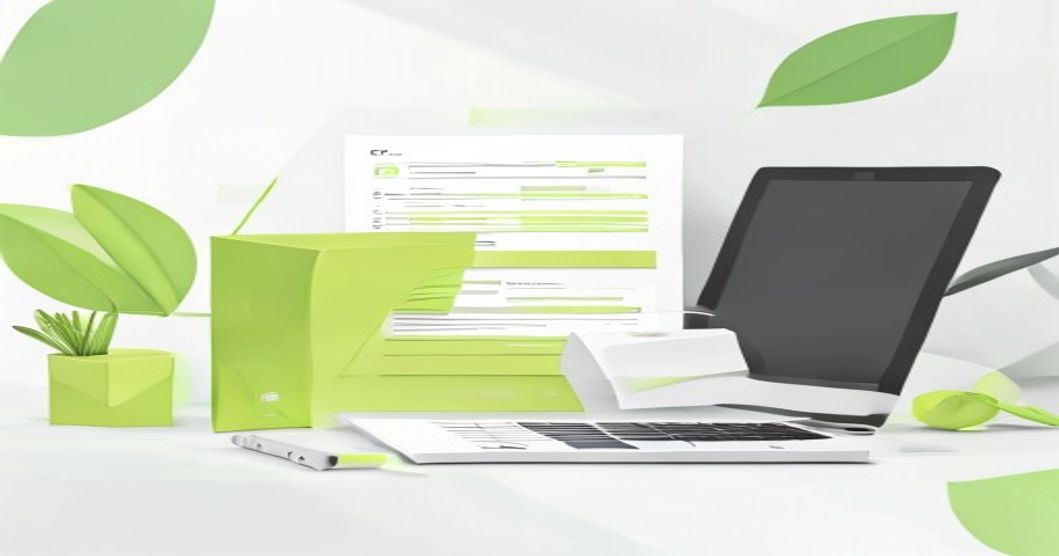 Ilustrasi UMKM memesan kemasan custom dengan dieline dan laptop