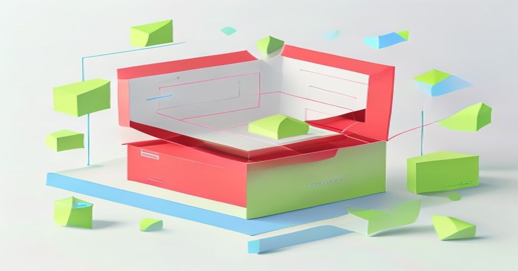Ilustrasi dieline kemasan otomatis dengan garis potong dan tekuk pada layar digital