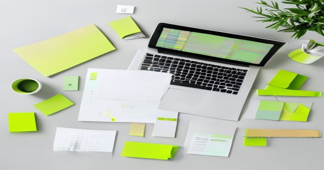 Workspace desain kemasan profesional dengan sampel box cetak dan panel warna CMYK