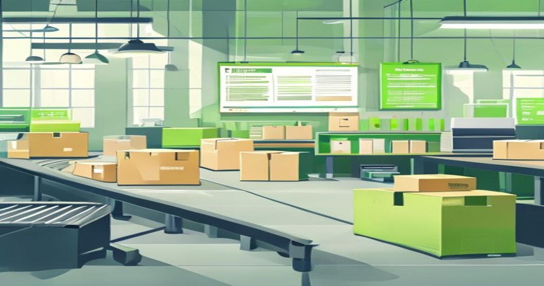 Ilustrasi manajemen job produksi percetakan dan packaging yang terorganisir