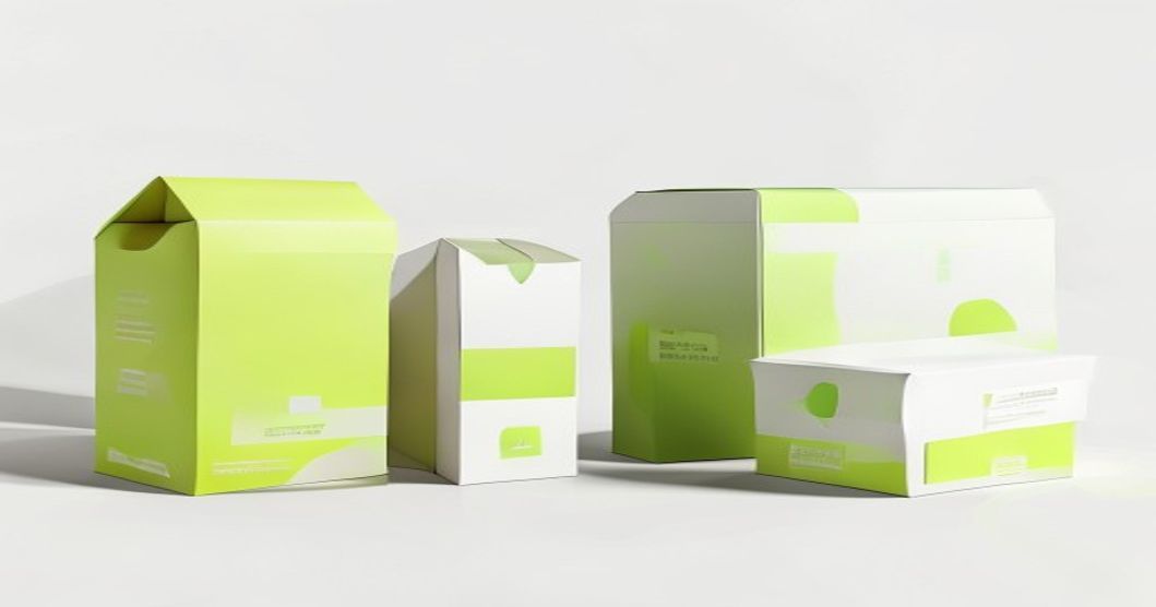 Ilustrasi empat jenis box kemasan: tuck top, lock bottom, sleeve, dan mailer box