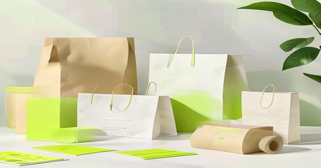 Ilustrasi paper bag custom berbagai ukuran dan warna untuk kemasan brand